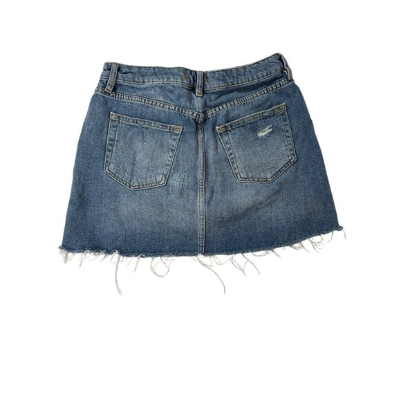 Free People We The Free Button Front Denim Mini Skirt Blue Sz 29 Distressed Boho - Picture 3 of 7